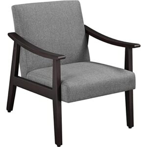 yaheetech accent chair, mid-century living room chair, modern linen fabric side chair with high back for living room/office/bedroom, minimalist, dark gray