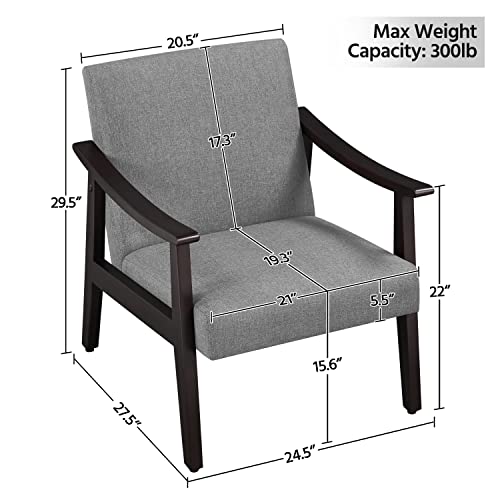 Yaheetech Accent Chair, Mid-Century Living Room Chair, Modern Linen Fabric Side Chair with High Back for Living Room/Office/Bedroom, Minimalist, Dark Gray