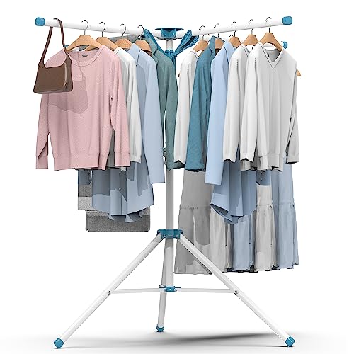 SunEegral Tripod Clothes Drying Rack-Height Adjustable Laundry Rack,Portable & Foldable Laundry Room Organization for Quilt Towel Clothing, Space Saving Design,Indoor/Outdoor,20 Hooks