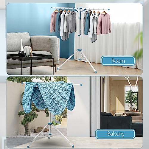 SunEegral Tripod Clothes Drying Rack-Height Adjustable Laundry Rack,Portable & Foldable Laundry Room Organization for Quilt Towel Clothing, Space Saving Design,Indoor/Outdoor,20 Hooks