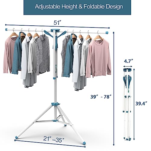 SunEegral Tripod Clothes Drying Rack-Height Adjustable Laundry Rack,Portable & Foldable Laundry Room Organization for Quilt Towel Clothing, Space Saving Design,Indoor/Outdoor,20 Hooks