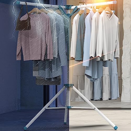 SunEegral Tripod Clothes Drying Rack-Height Adjustable Laundry Rack,Portable & Foldable Laundry Room Organization for Quilt Towel Clothing, Space Saving Design,Indoor/Outdoor,20 Hooks