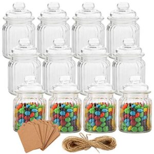 topzea 12 pack glass favor jars with airtight lids, 8 oz clear glass sugar spice containers candy apothecary jar, decorative candle holder kitchen food storage canisters for coffee, jam, tea, nuts