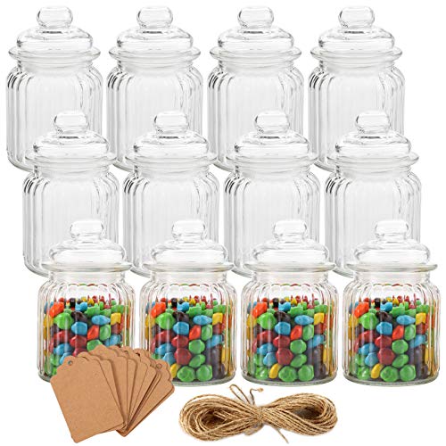 TOPZEA 12 Pack Glass Favor Jars with Airtight Lids, 8 oz Clear Glass Sugar Spice Containers Candy Apothecary Jar, Decorative Candle Holder Kitchen Food Storage Canisters for Coffee, Jam, Tea, Nuts