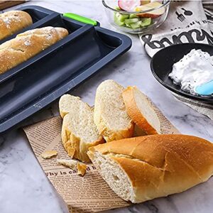 TOPZEA Set of 2 Silicone Baguette Pan, Nonstick French Bread Bake Mold, 8 Gutter Perforated Ham Burger Buns Sandwich Rolls Pans, 3 Wave Long Loaf Toast Mold Baking Tray for Oven Baker