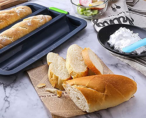 TOPZEA Set of 2 Silicone Baguette Pan, Nonstick French Bread Bake Mold, 8 Gutter Perforated Ham Burger Buns Sandwich Rolls Pans, 3 Wave Long Loaf Toast Mold Baking Tray for Oven Baker