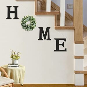 Wood Home Sign with Artificial Eucalyptus Wreath for O, Hanging Farmhouse Wall House Decor - Wood Home Letters for Wall Art Rustic Home Decor, Home Wall Decor for Living Room Kitchen Entryway Dining Room Hallway Housewarming Gift (Black)