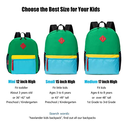 HawLander Little Kids Backpack for Boys Toddler School Bag Fits 3 to 6 years old, 15 inch, Green Blue