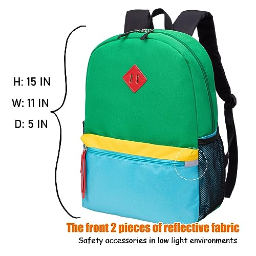 HawLander Little Kids Backpack for Boys Toddler School Bag Fits 3 to 6 years old, 15 inch, Green Blue