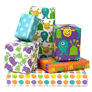 maypluss wrapping paper sheet - folded flat - 6 different monster design (45.2 sq. ft.ttl.) - 27.5 inch x 39.4 inch per sheet