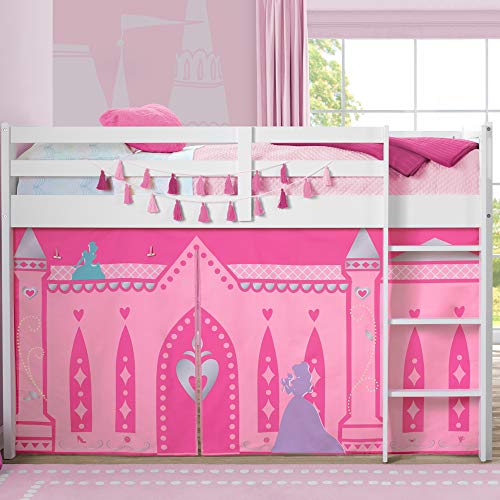 Delta Children Twin Loft Bed with Guardrail and Ladder + Tent (Bundle), White/Disney Princess