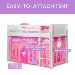 Delta Children Twin Loft Bed with Guardrail and Ladder + Tent (Bundle), White/Disney Princess