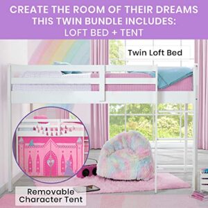 Delta Children Twin Loft Bed with Guardrail and Ladder + Tent (Bundle), White/Disney Princess