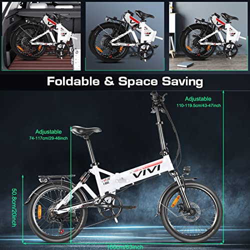 Vivi Electric Bike, 20" Electric Bike Folding Electric Bike 500W Ebikes for Adults, Adult Electric Bicycles with Removable Battery, Professional 7 Speed Foldable Electric Bike Commuter Bike