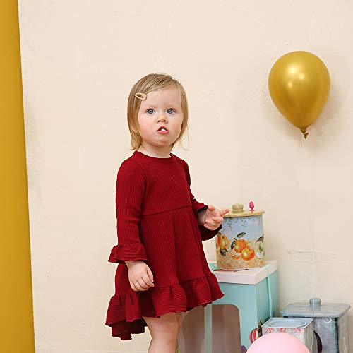 bilison Toddler Baby Girl Dress Flare Long Sleeve Solid Color Irregular Sundress Party Princess Dress