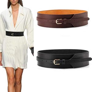 Toptim Women Wide Knotted Belt Design Leather Waistbands Simple Width Belt (Black & Brown, Suit For Waist 27-33.5")