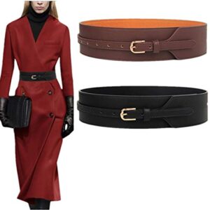 Toptim Women Wide Knotted Belt Design Leather Waistbands Simple Width Belt (Black & Brown, Suit For Waist 27-33.5")