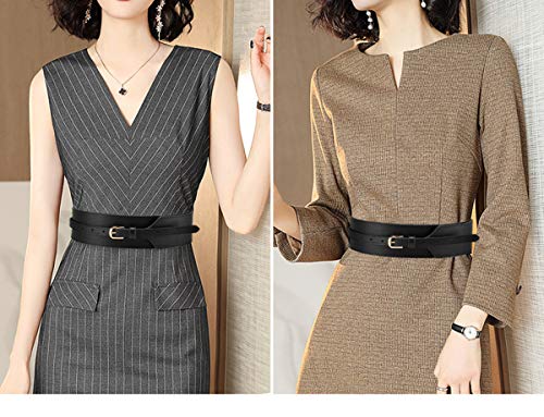 Toptim Women Wide Knotted Belt Design Leather Waistbands Simple Width Belt (Black & Brown, Suit For Waist 27-33.5")