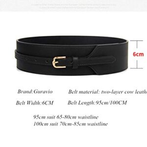 Toptim Women Wide Knotted Belt Design Leather Waistbands Simple Width Belt (Black & Brown, Suit For Waist 27-33.5")