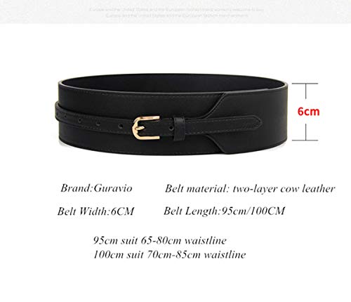 Toptim Women Wide Knotted Belt Design Leather Waistbands Simple Width Belt (Black & Brown, Suit For Waist 27-33.5")