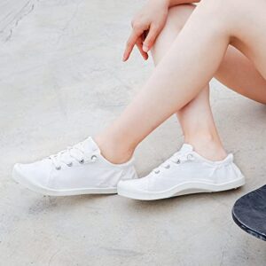 STQ Cute Slip On Canvas Sneakers for Women, Low Top Fashion Casual Shoes White/6 US