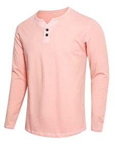 aptro men's long sleeve tee shirts casual henley shirts y design pink m