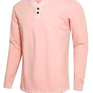 APTRO Men's Long Sleeve Tee Shirts Casual Henley Shirts Y Design Pink M