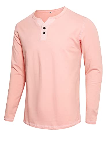APTRO Men's Long Sleeve Tee Shirts Casual Henley Shirts Y Design Pink M