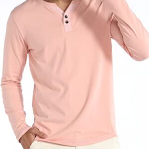 APTRO Men's Long Sleeve Tee Shirts Casual Henley Shirts Y Design Pink M