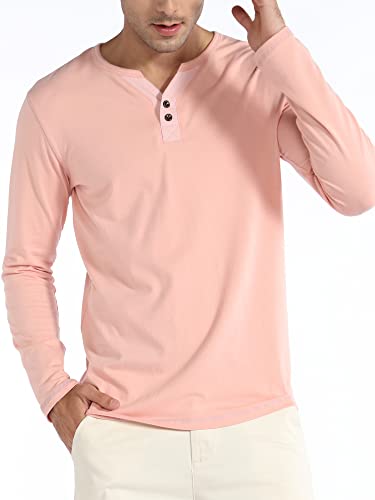 APTRO Men's Long Sleeve Tee Shirts Casual Henley Shirts Y Design Pink M