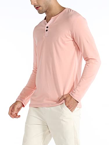 APTRO Men's Long Sleeve Tee Shirts Casual Henley Shirts Y Design Pink M