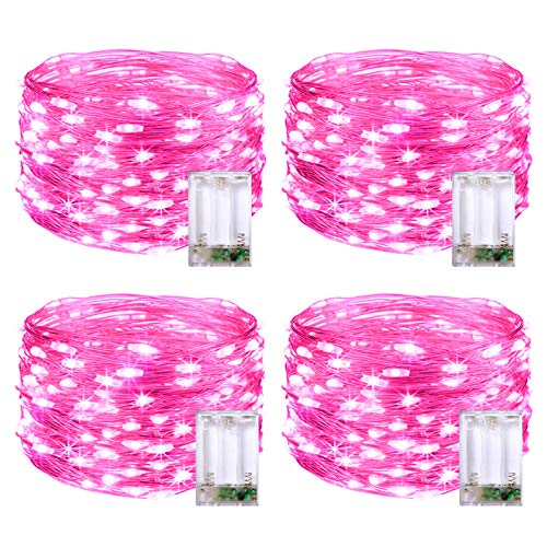 JMEXSUSS 4 Pack 50 LED Fairy Lights Battery Operated 16.1ft Pink Fairy Lights Indoor Outdoor Waterproof for Gifts Weeding Birthday Christmas Decorations