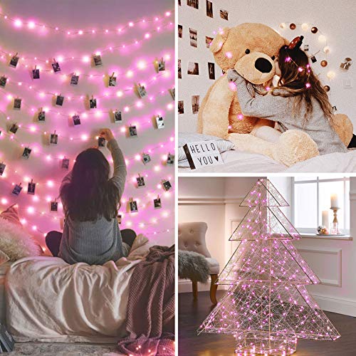 JMEXSUSS 4 Pack 50 LED Fairy Lights Battery Operated 16.1ft Pink Fairy Lights Indoor Outdoor Waterproof for Gifts Weeding Birthday Christmas Decorations