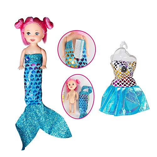 2023 Mermaid Princess Doll Playset, Color Changing Mermaid Tail by Reversing Squins, 12" Fashion Dress Doll with 3" Little Mermaid Dolphin and Accessories, Mermaid Gift for Girls