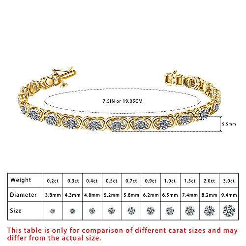 La4ve Diamonds 1/4 Carat Diamond Tennis Bracelets for Women, Yellow Gold-plated Sterling Silver Cross Link Diamond Friendship Bracelets (I-J, I3) Gifts Jewelry for Women and Girls