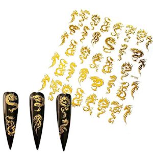 NAIL ANGEL 12Sheets Nail Art Adhesive Sticker Sheets Gold and Rainbow Color Dragon Peacock Phoenix Shapes Nail Art Decoration 10257