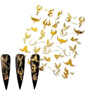 NAIL ANGEL 12Sheets Nail Art Adhesive Sticker Sheets Gold and Rainbow Color Dragon Peacock Phoenix Shapes Nail Art Decoration 10257