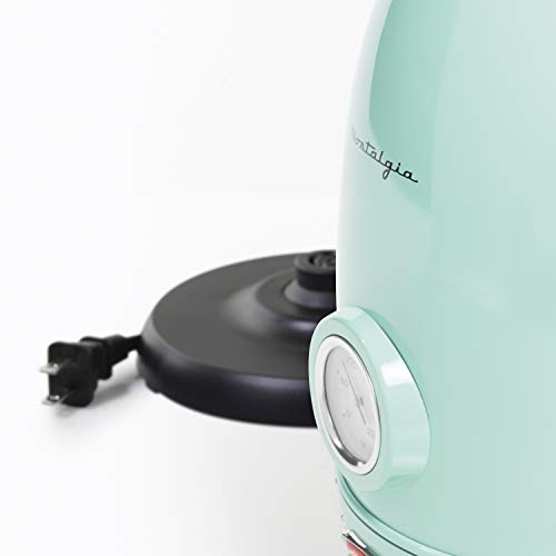 Nostalgia Retro Stainless Steel Electric Tea And Water Kettle, 1.7 Liters, Auto-Shut Off & Boil-Dry Protection, Water Level Indicator Window, Aqua