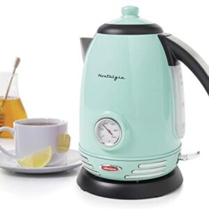 Nostalgia Retro Stainless Steel Electric Tea And Water Kettle, 1.7 Liters, Auto-Shut Off & Boil-Dry Protection, Water Level Indicator Window, Aqua