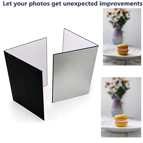 (2 PCS) Light Reflector 3 in 1 Photography Reflector Cardboard,A3 (17x12 Inch) Size Folding Light Diffuser Board for Still Life, Product and Food Photo Shooting - Black, Silver and White, 2 Pack