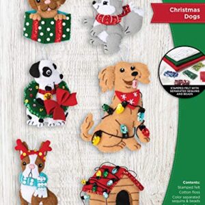 Bucilla, Christmas Dogs, Felt Applique Ornament Kit, Set of 6