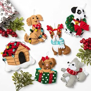 Bucilla, Christmas Dogs, Felt Applique Ornament Kit, Set of 6