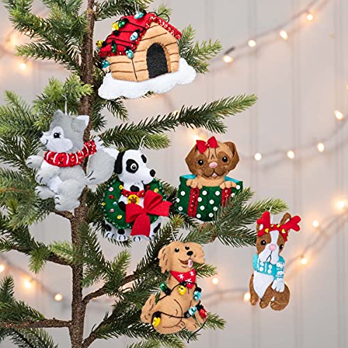 Bucilla, Christmas Dogs, Felt Applique Ornament Kit, Set of 6