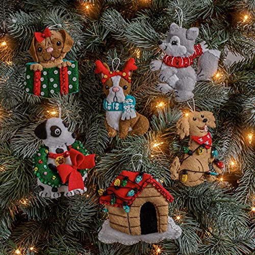 Bucilla, Christmas Dogs, Felt Applique Ornament Kit, Set of 6