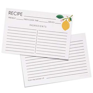 60 recipe cards 4x6 - double sided for recipe book, recipe box, recipe tin, or recipe binder | recipe cards for bridal shower, recipe organizer, recipe holder | lemon kitchen decorations | lemon zest