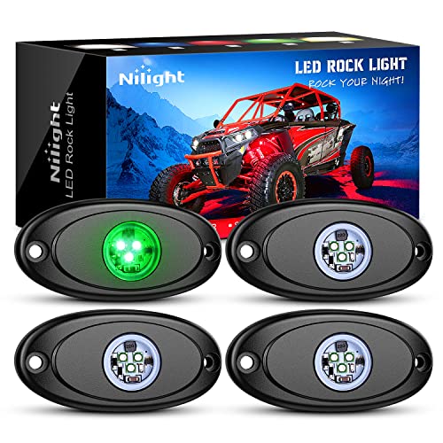 Nilight LED Rock Light 4PCS Green Light Pods Waterproof Under Body Wheel Well Light Exterior Interior Lights for Car Truck Pickups ATV UTV SUV Motorcycle Boat, 2 Years Warranty