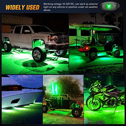 Nilight LED Rock Light 4PCS Green Light Pods Waterproof Under Body Wheel Well Light Exterior Interior Lights for Car Truck Pickups ATV UTV SUV Motorcycle Boat, 2 Years Warranty