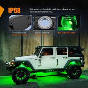 Nilight LED Rock Light 4PCS Green Light Pods Waterproof Under Body Wheel Well Light Exterior Interior Lights for Car Truck Pickups ATV UTV SUV Motorcycle Boat, 2 Years Warranty