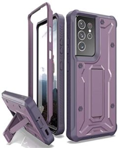 armadillotek vanguard compatible with samsung galaxy s21 ultra case, military grade full-body rugged with built-in kickstand [screenless version] - purple