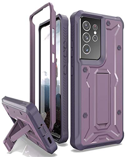 ArmadilloTek Vanguard Compatible with Samsung Galaxy S21 Ultra Case, Military Grade Full-Body Rugged with Built-in Kickstand [Screenless Version] - Purple